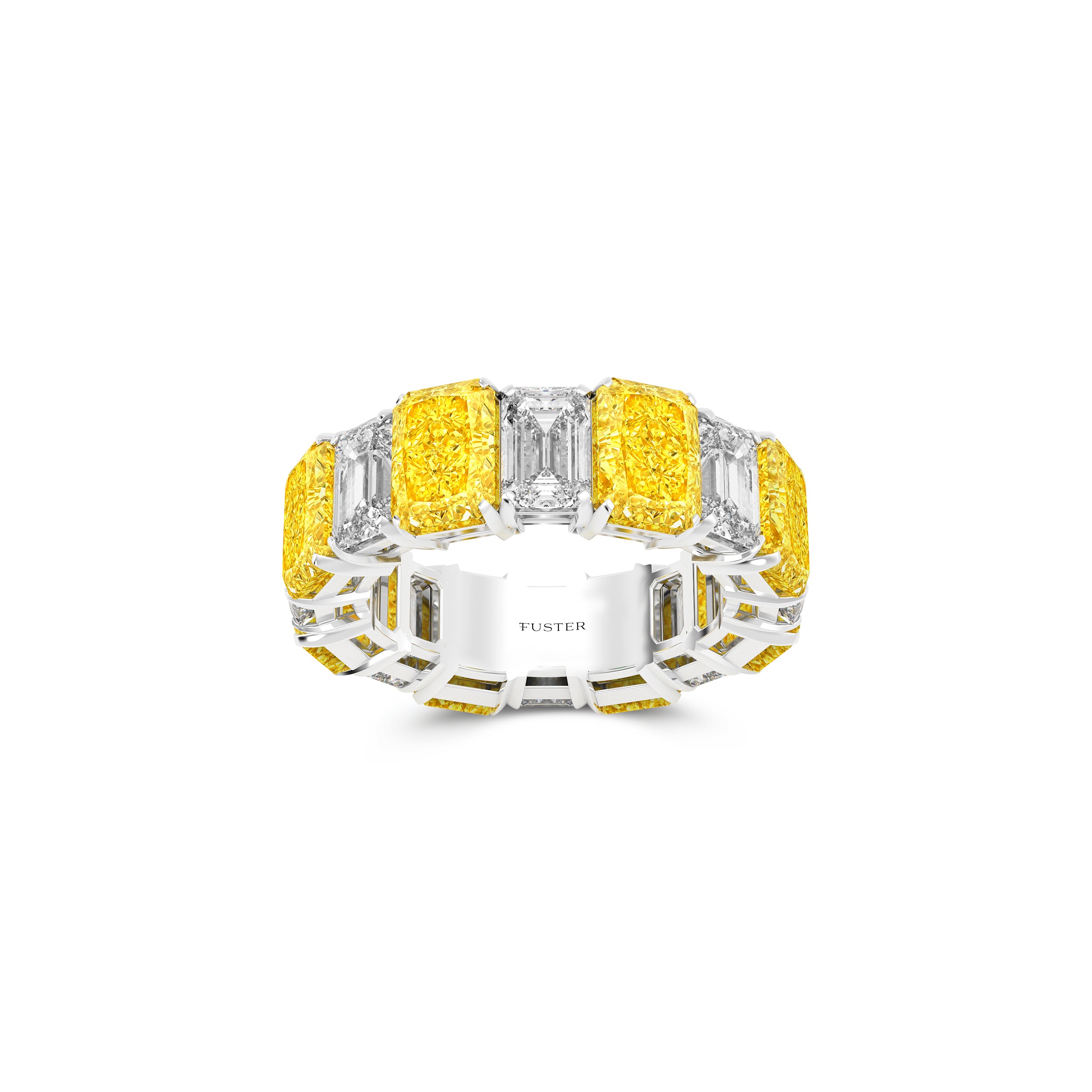 Emerald Cut Yellow Diamond and Diamond Wedding Band