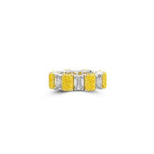 Emerald Cut Yellow Diamond and Diamond Wedding Band