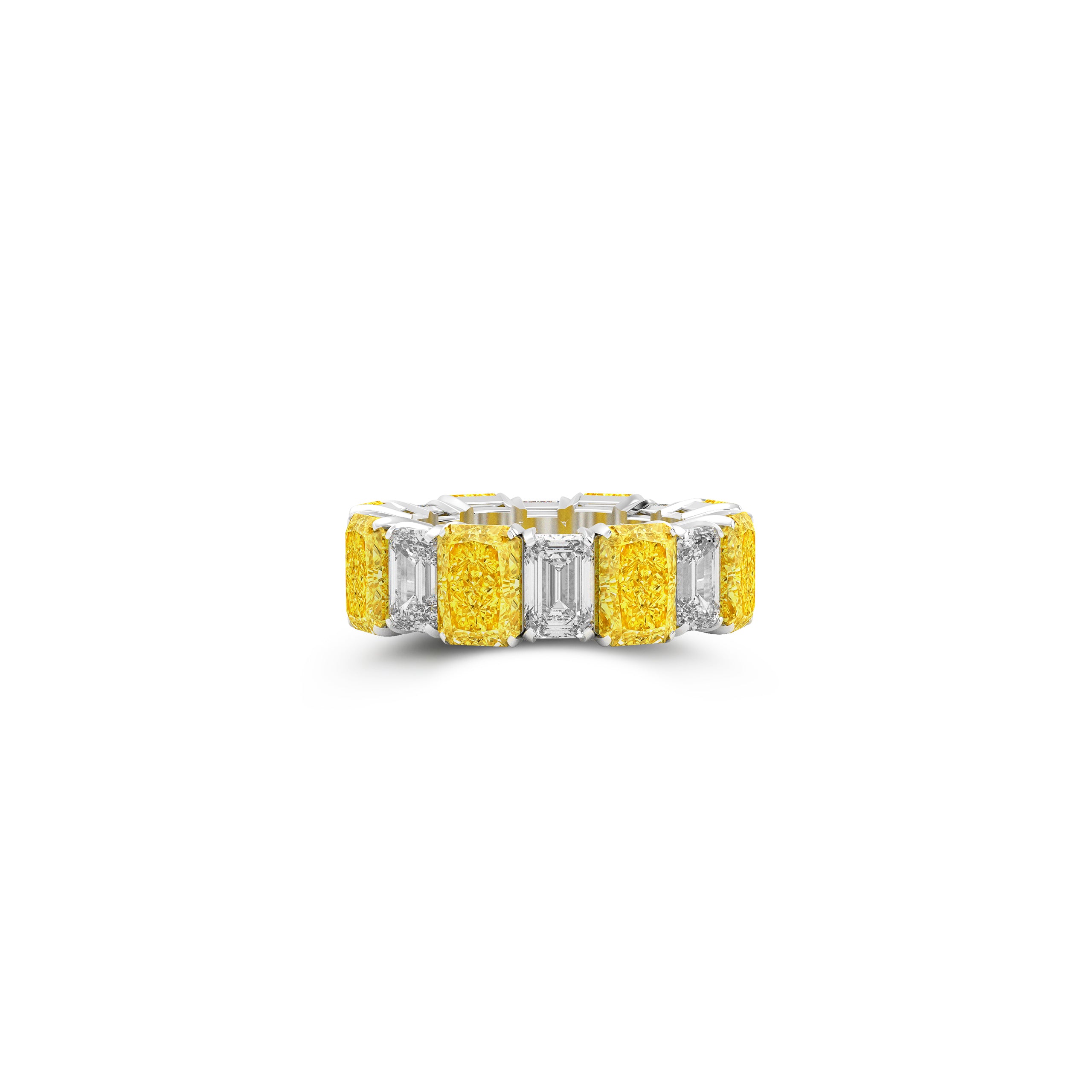 Emerald Cut Yellow Diamond and Diamond Wedding Band