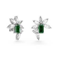 Emerald Cut Emerald and Marquis Diamond  High Jewellery Earrings
