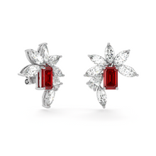 Emerald Cut Ruby and Marquis Diamond  High Jewellery Earrings