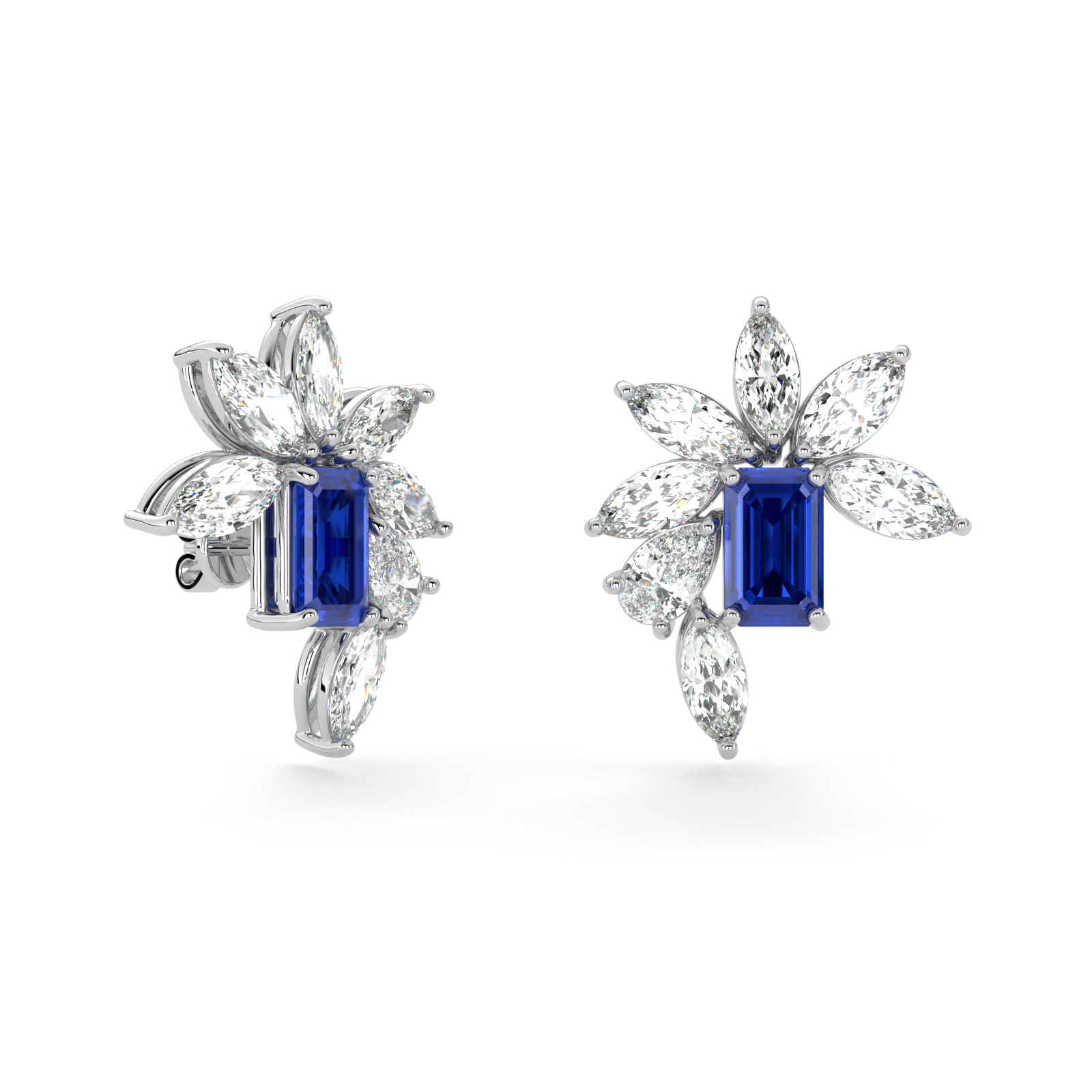 Emerald Cut Sapphire and Marquis Diamond  High Jewellery Earrings