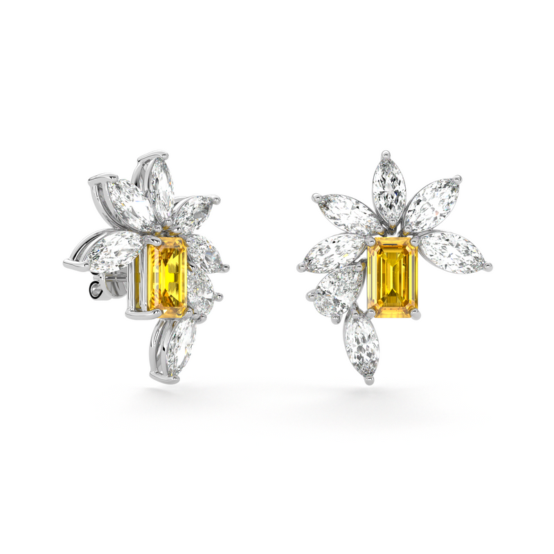 Emerald Cut Yellow Diamond and Marquis  Diamond High Jewellery Earrings