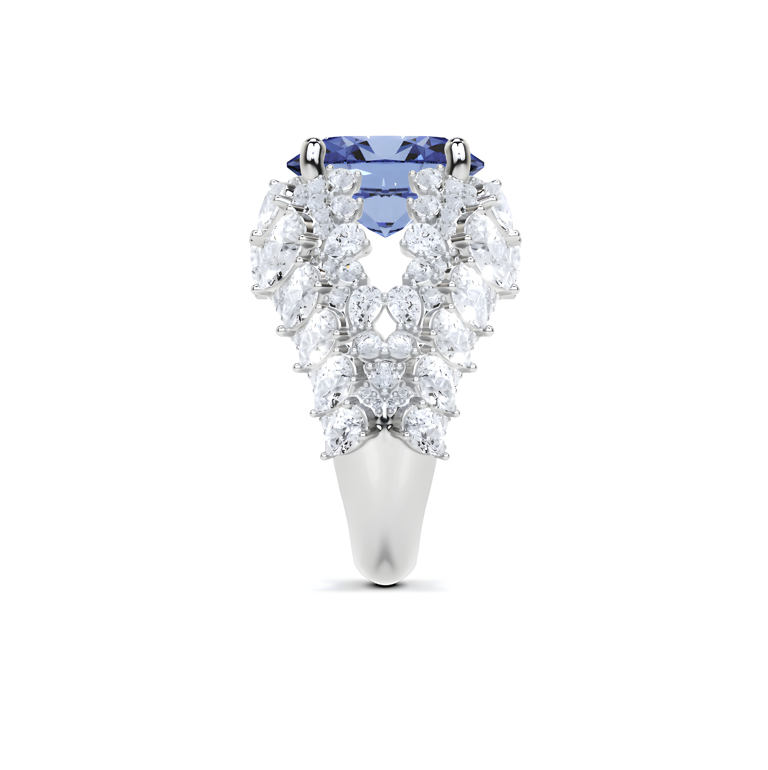 Anillo de alta joyería con zafiro ovalado y diamantes 