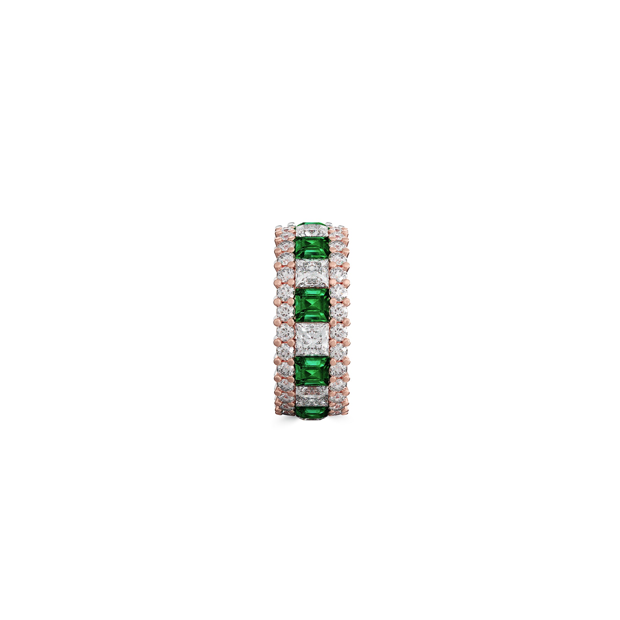 Emerald Princess Cut and White Diamond Band