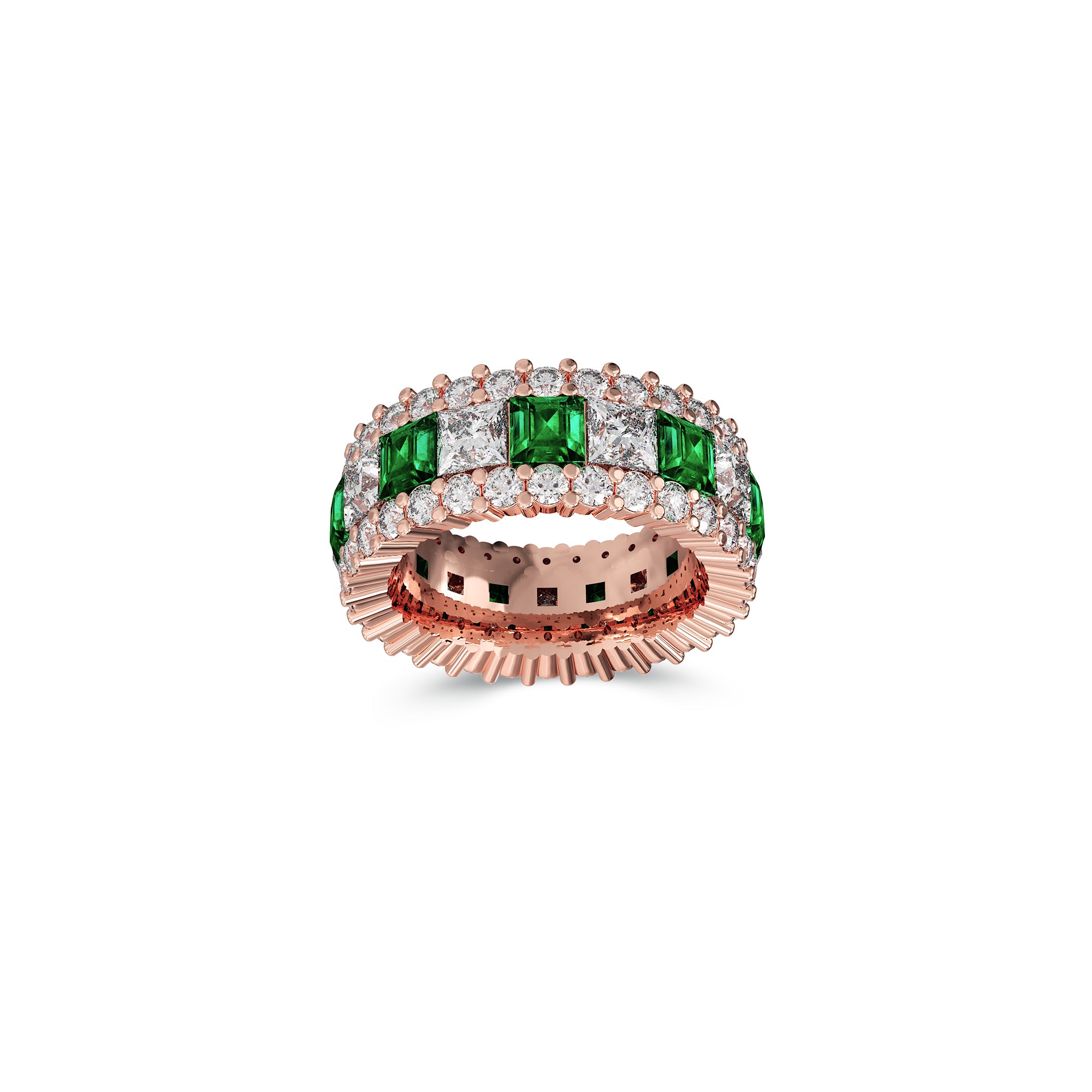 Emerald Princess Cut and White Diamond Band