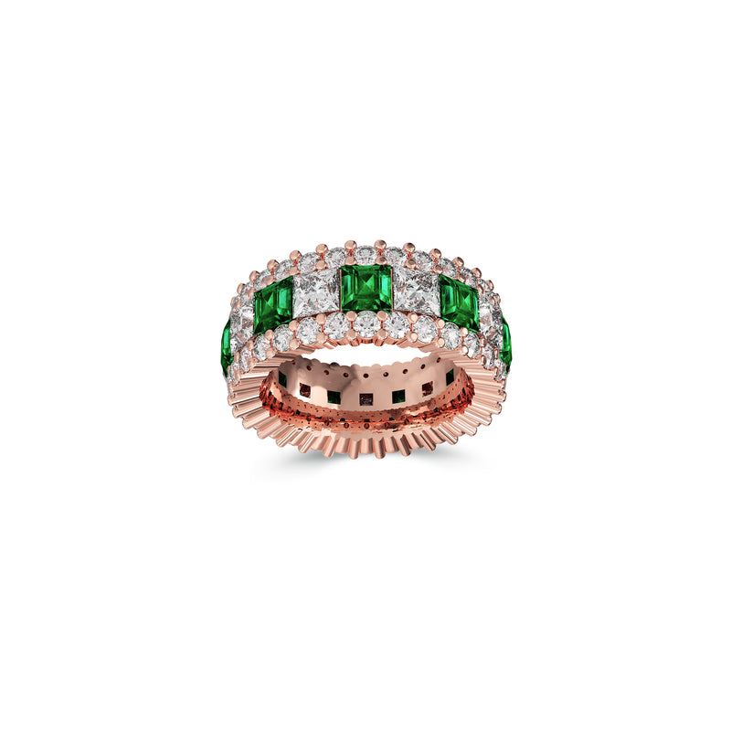 Emerald Princess Cut and White Diamond Band