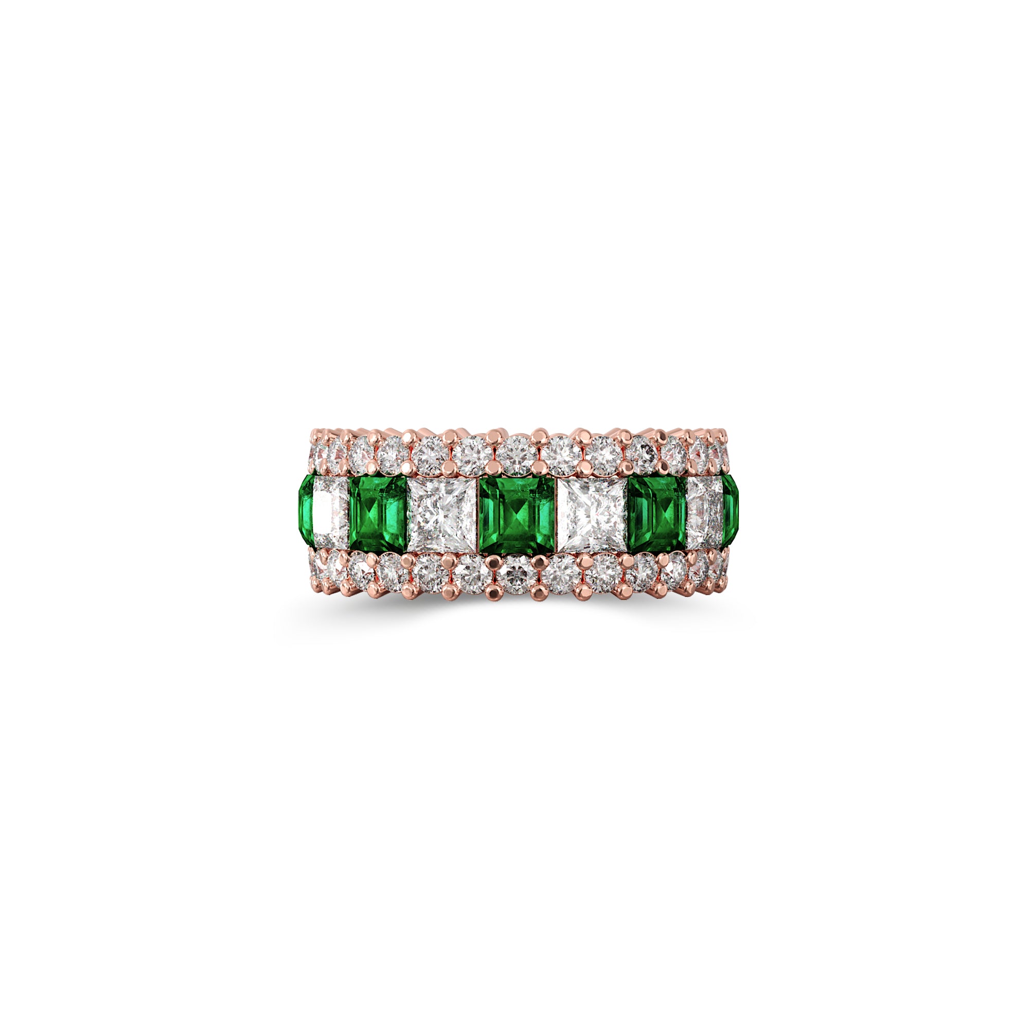 Emerald Princess Cut and White Diamond Band