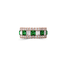 Emerald Princess Cut and White Diamond Band