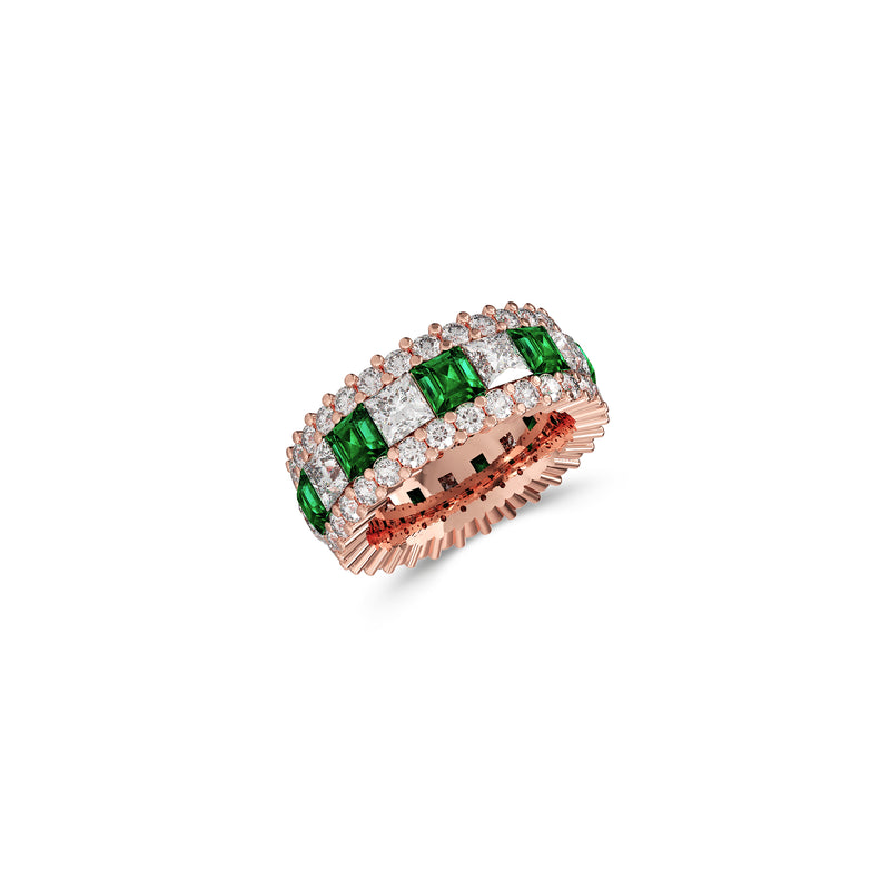 Emerald Princess Cut and White Diamond Band