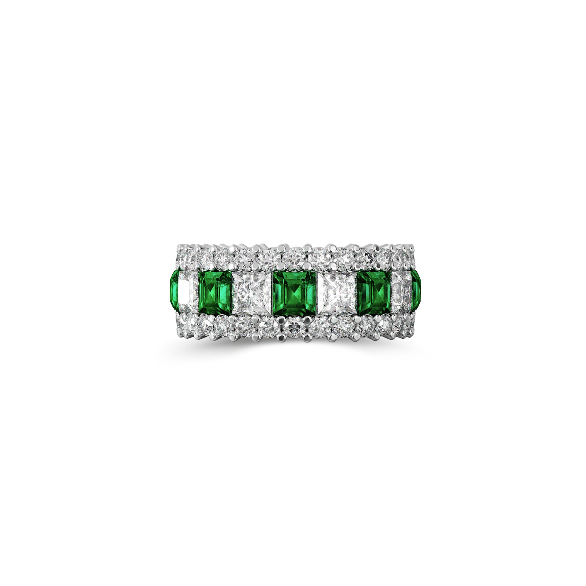 Emerald Princess Cut and White Diamond Band