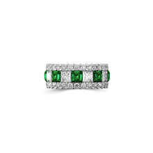 Emerald Princess Cut and White Diamond Band