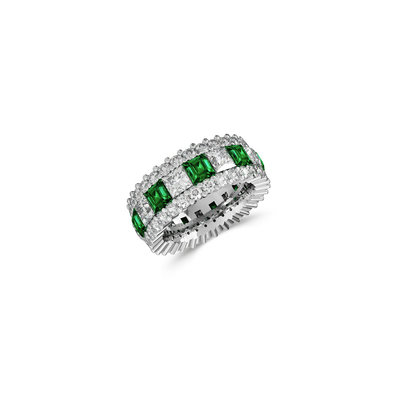 Emerald Princess Cut and White Diamond Band