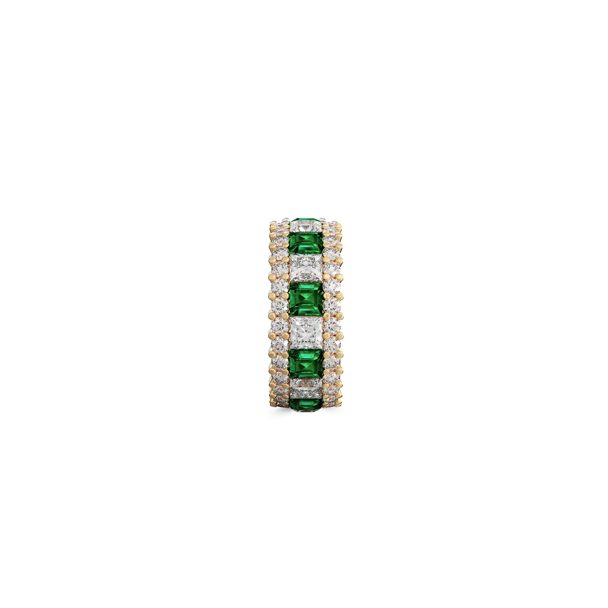 Emerald Princess Cut and White Diamond Band