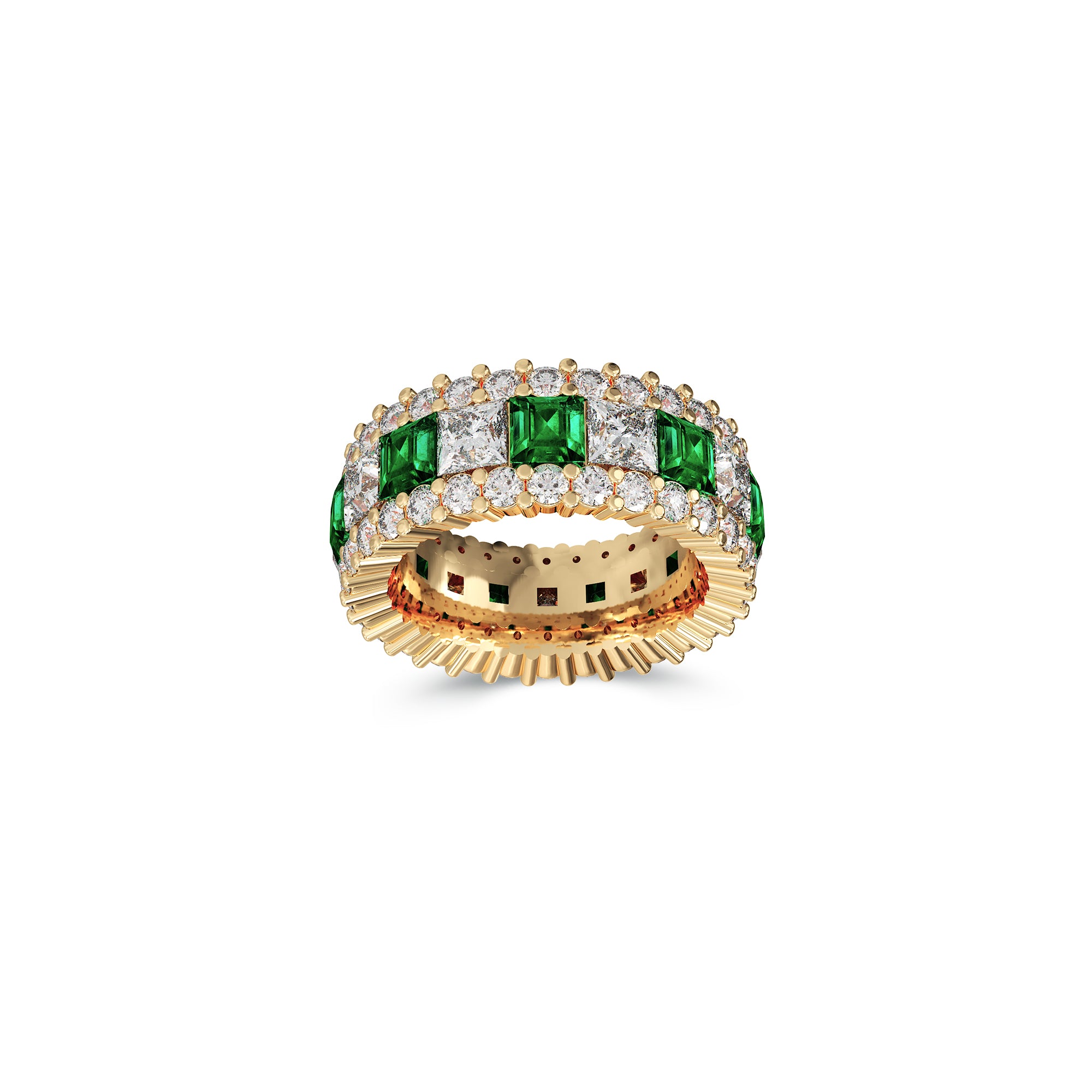 Emerald Princess Cut and White Diamond Band