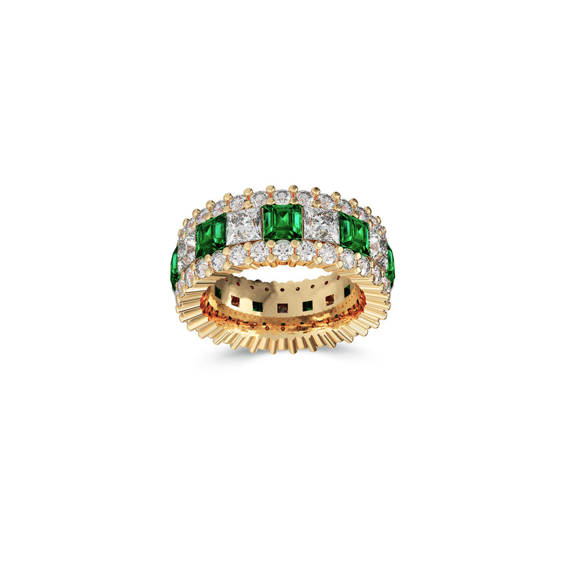 Emerald Princess Cut and White Diamond Band