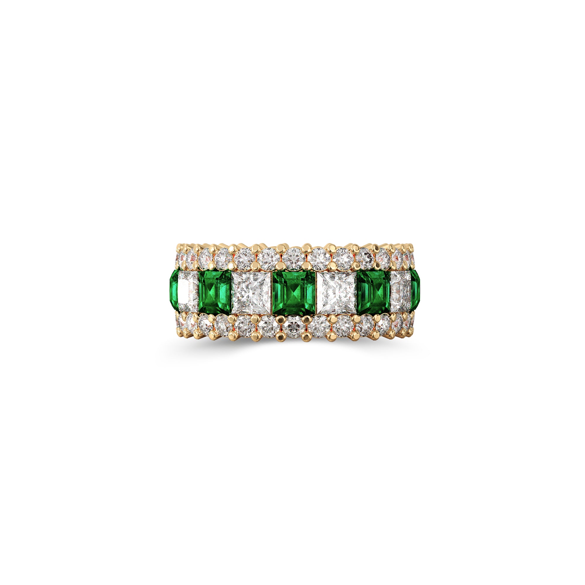 Emerald Princess Cut and White Diamond Band