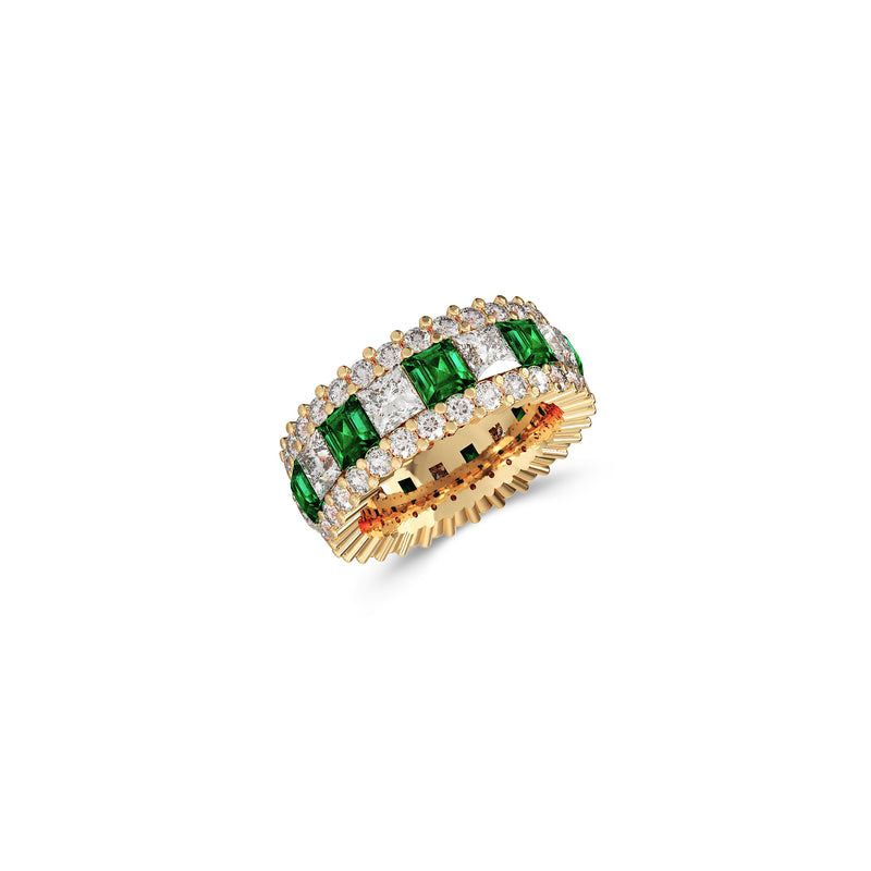 Emerald Princess Cut and White Diamond Band