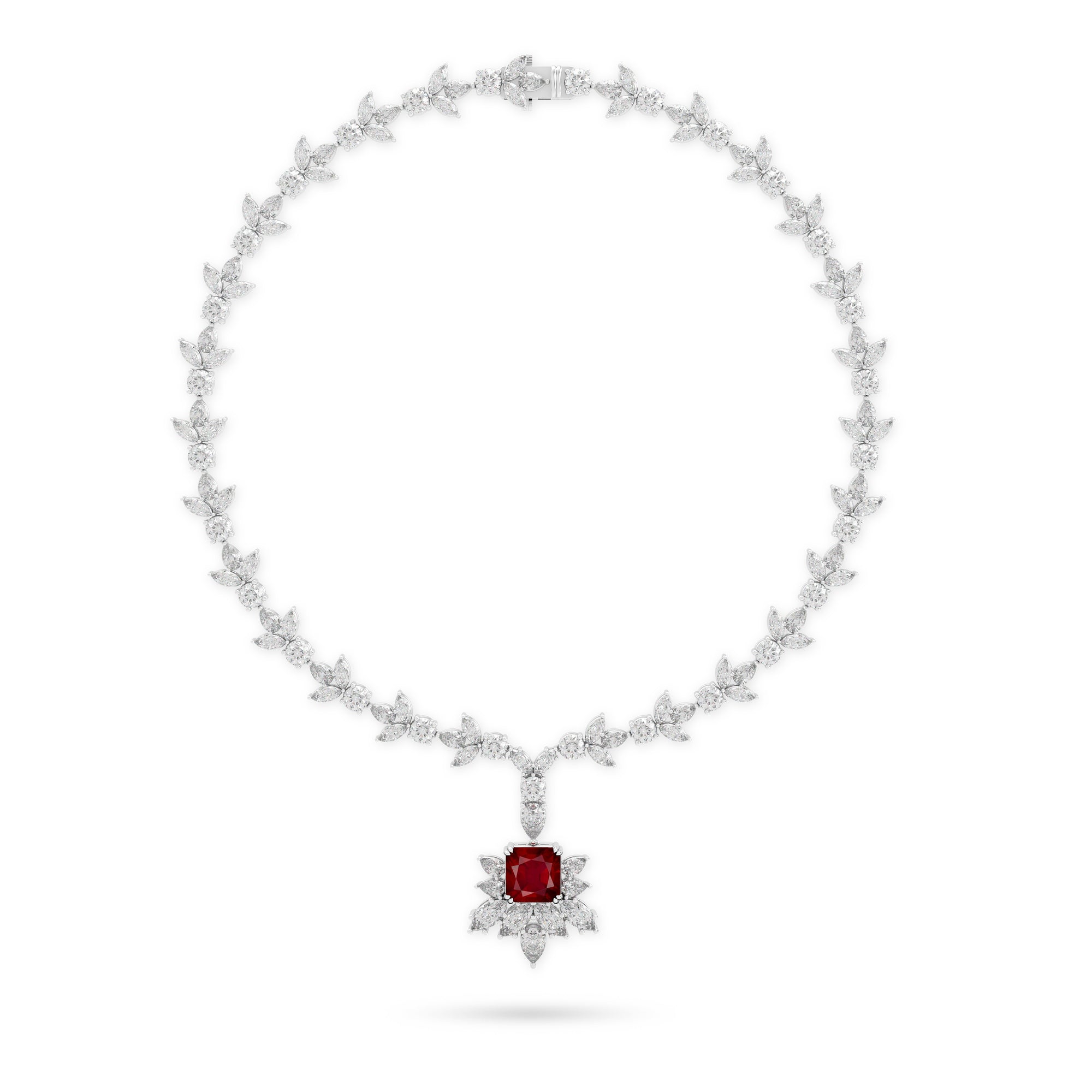 Galaxia Ruby Emerald Cut and White Diamond  High Jewellery Necklace