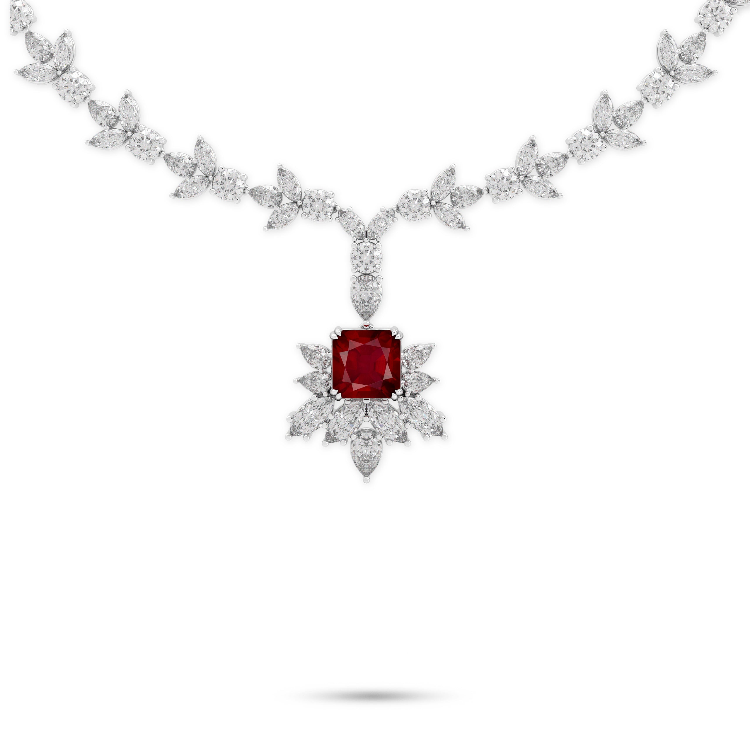 Galaxia Ruby Emerald Cut and White Diamond  High Jewellery Necklace
