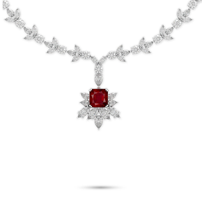 Galaxia Ruby Emerald Cut and White Diamond  High Jewellery Necklace
