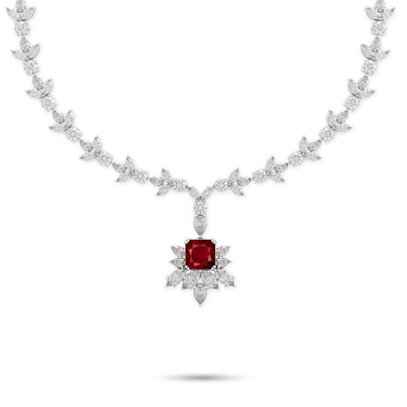 Galaxia Ruby Emerald Cut and White Diamond  High Jewellery Necklace
