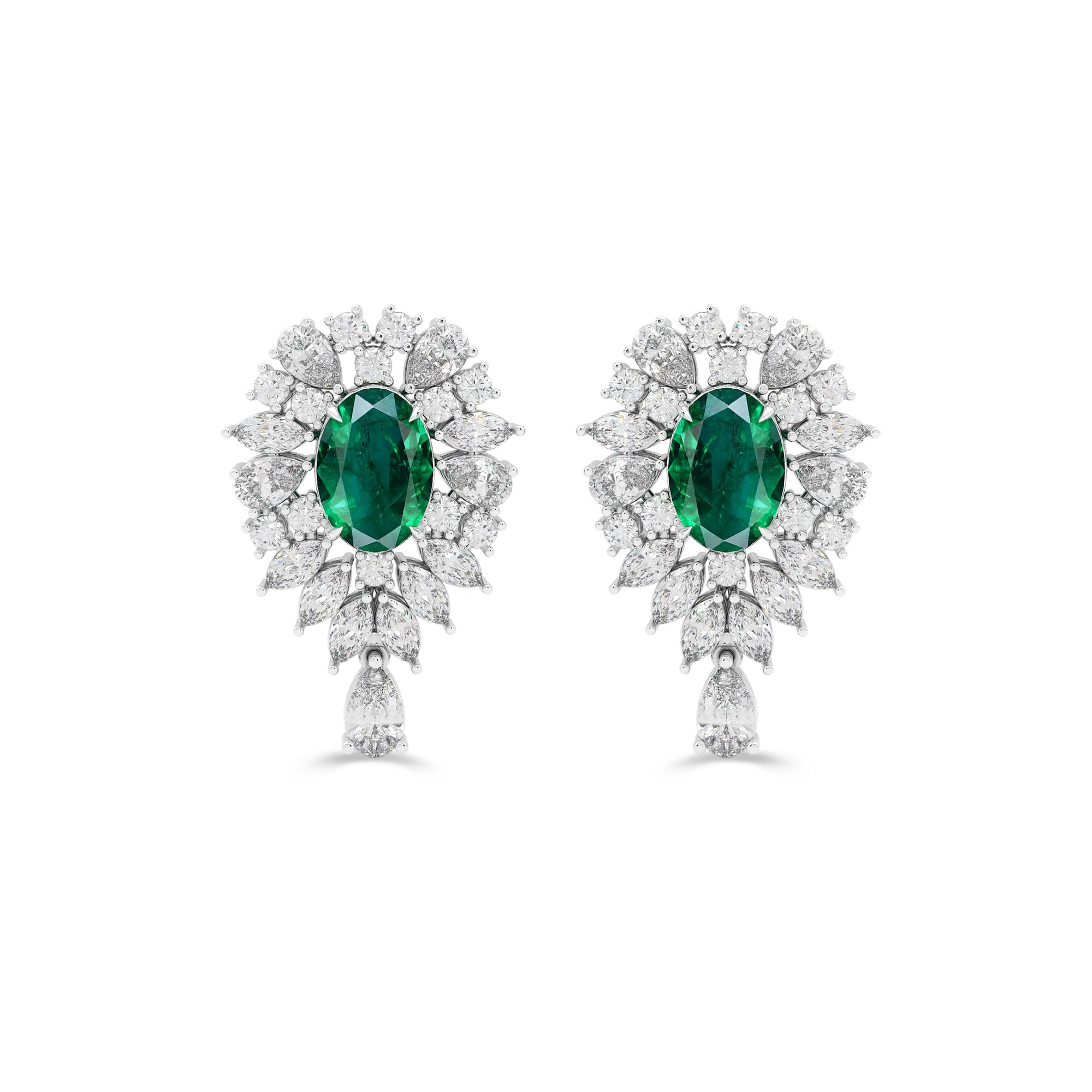 Emerald Majesty Oval-Cut and Marquise  Diamond Earrings