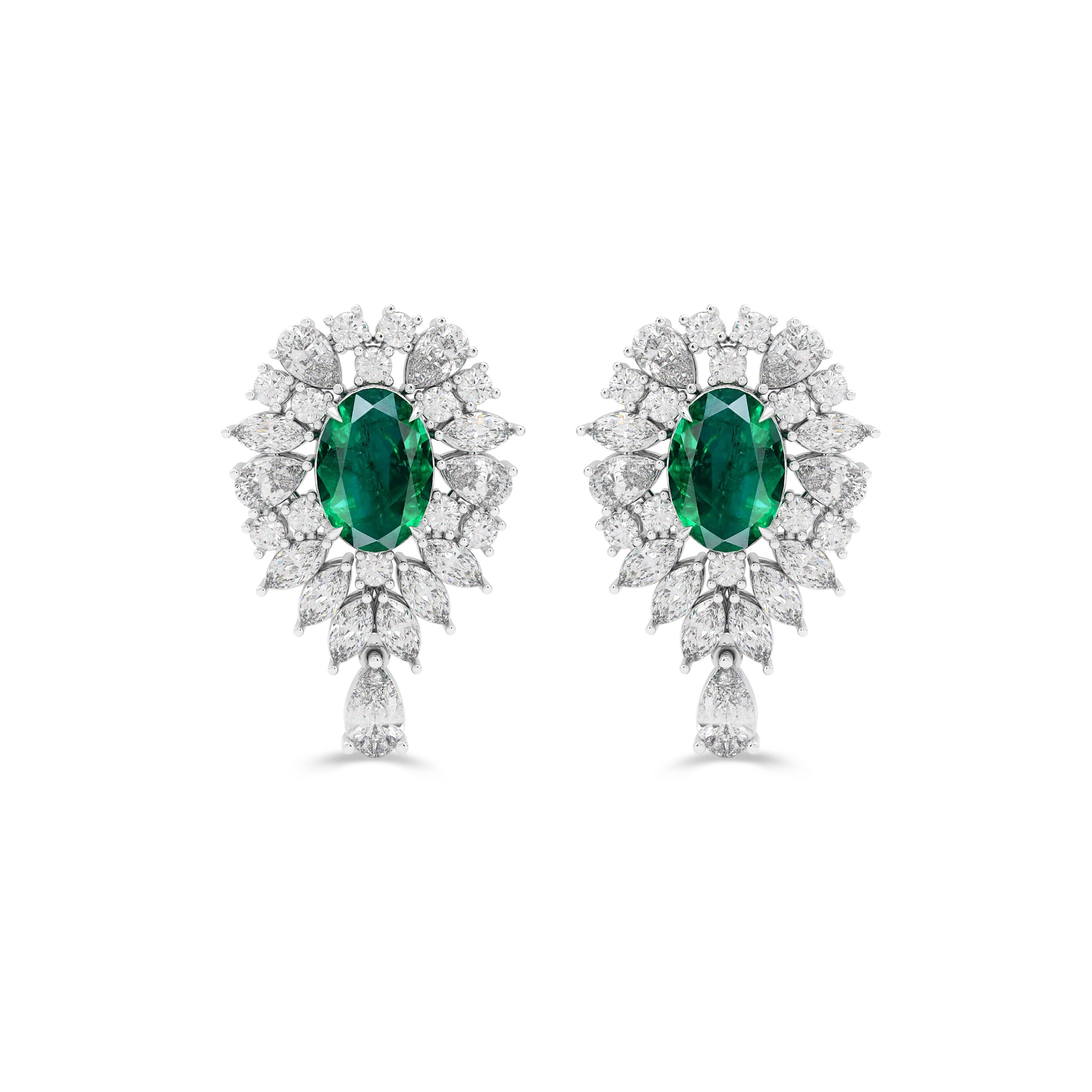 Emerald Majesty Oval-Cut and Marquise  Diamond Earrings