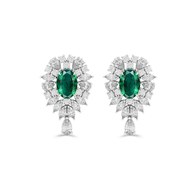 Emerald Majesty Oval-Cut and Marquise  Diamond Earrings