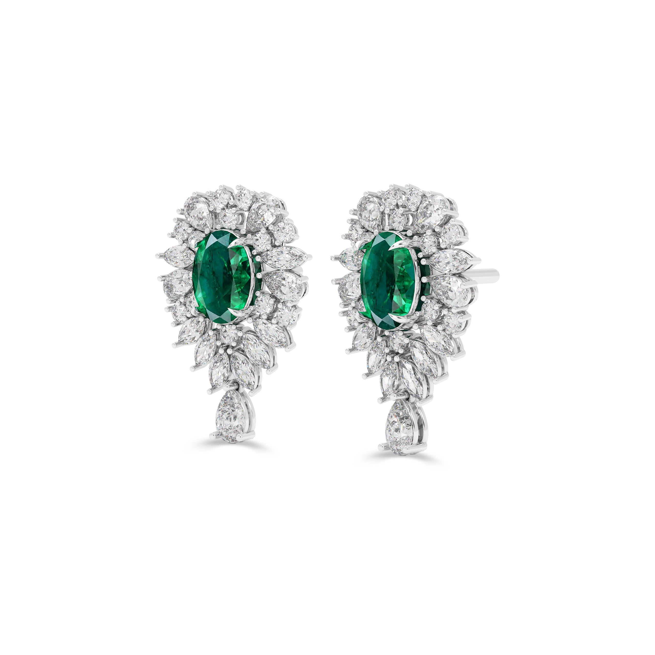 Emerald Majesty Oval-Cut and Marquise  Diamond Earrings