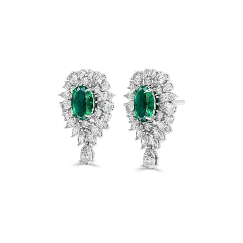 Emerald Majesty Oval-Cut and Marquise  Diamond Earrings