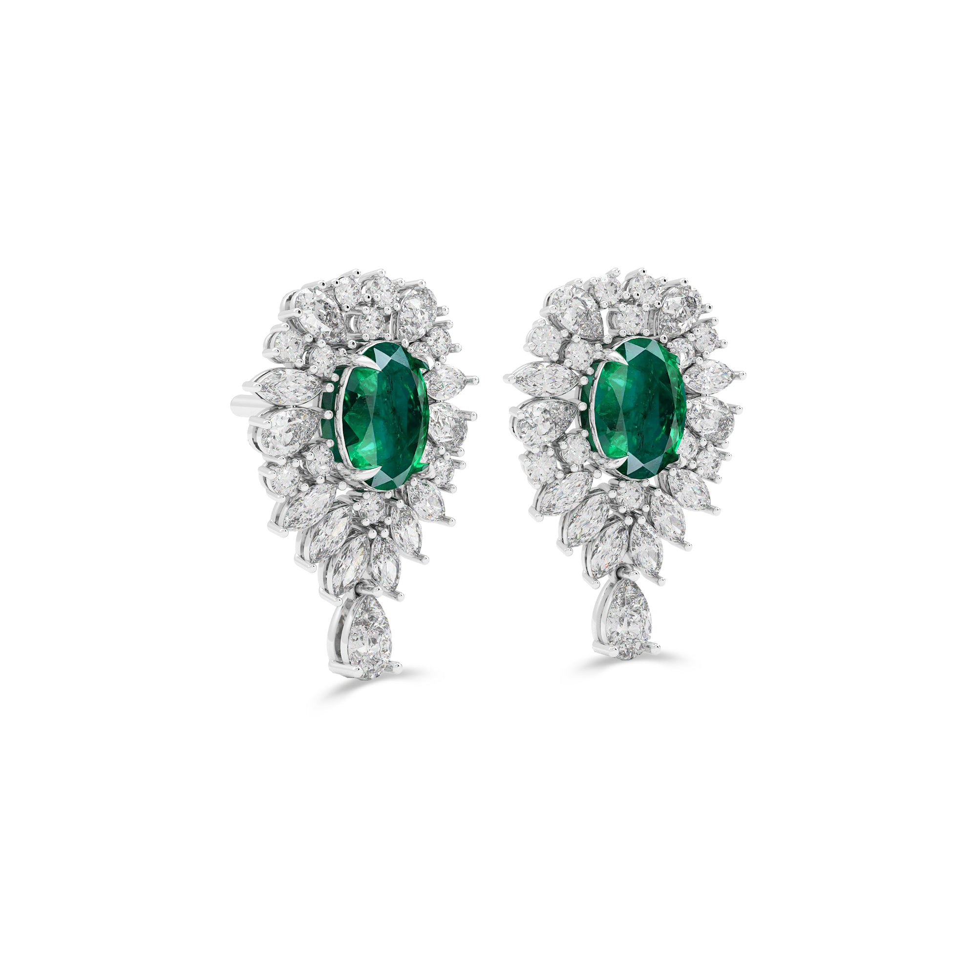 Emerald Majesty Oval-Cut and Marquise  Diamond Earrings