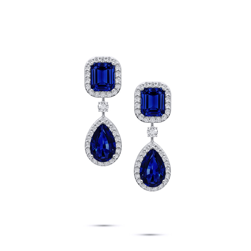Emerald Cut and Pear Shape Sapphire  High Jewellery Earrings
