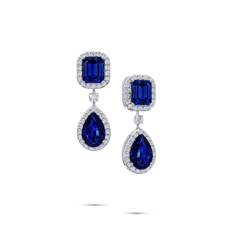 Emerald Cut and Pear Shape Sapphire  High Jewellery Earrings