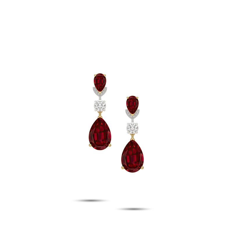 Ruby Pear Shape and Diamond Earrings