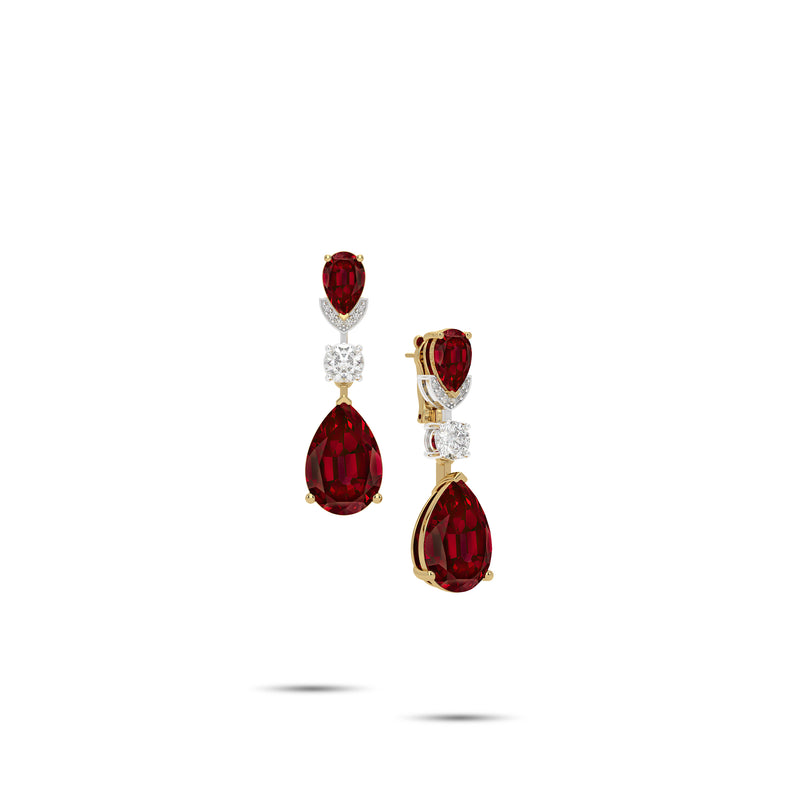 Ruby Pear Shape and Diamond Earrings
