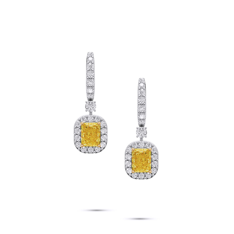 Icon Radiant Cut Yellow and White Diamond Earrings