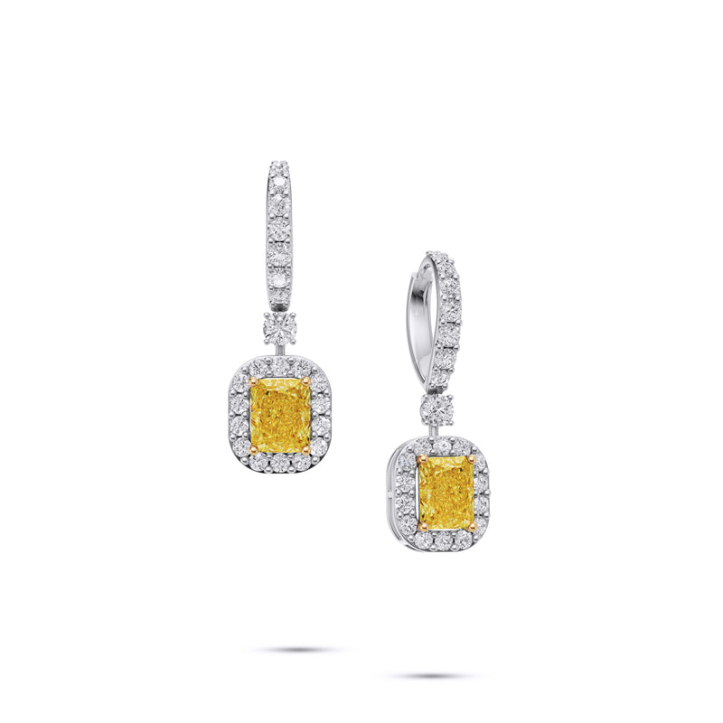 Icon Radiant Cut Yellow and White Diamond Earrings