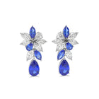 Pear Shape and Marquise Cut Sapphire and  White Diamond Earrings