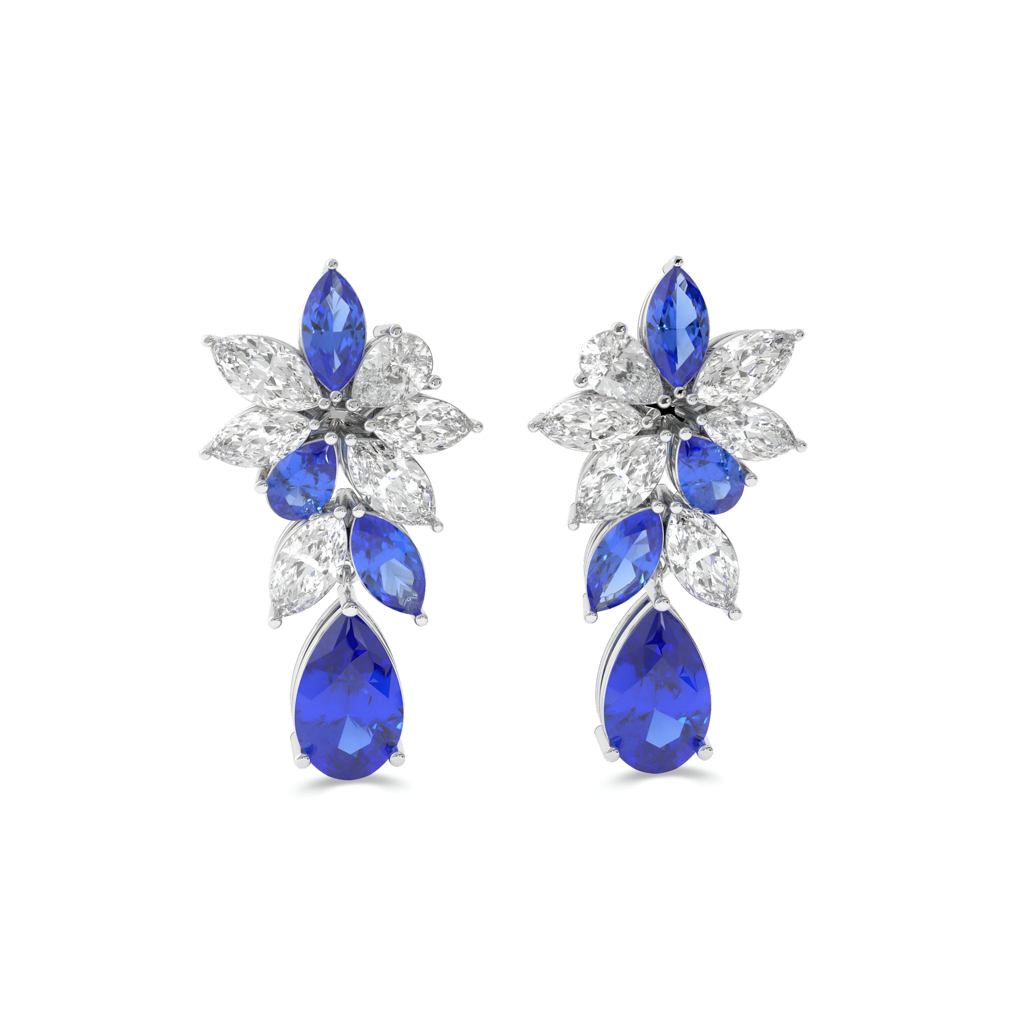 Pear Shape and Marquise Cut Sapphire and  White Diamond Earrings
