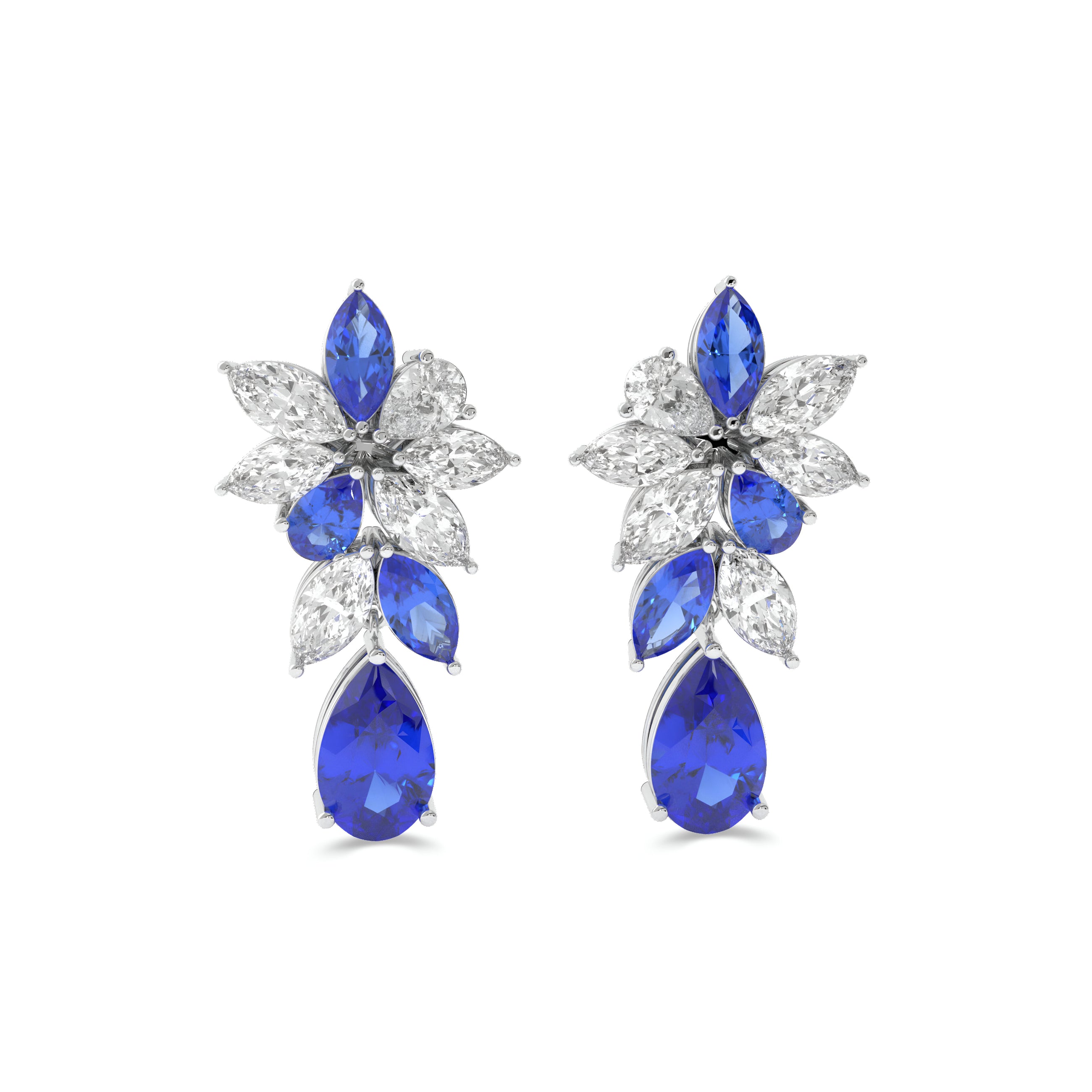 Pear Shape and Marquise Cut Sapphire and  White Diamond Earrings