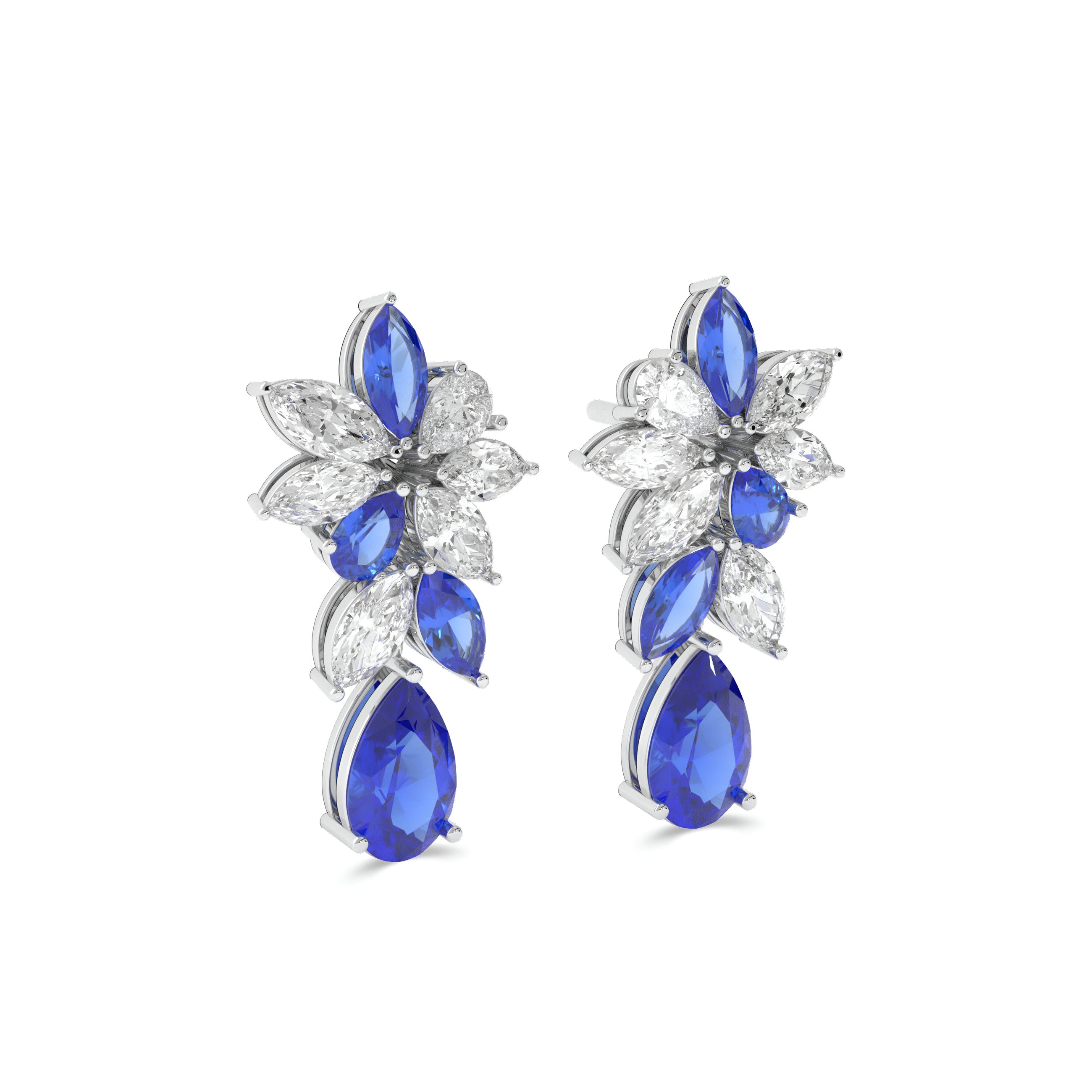 Pear Shape and Marquise Cut Sapphire and  White Diamond Earrings