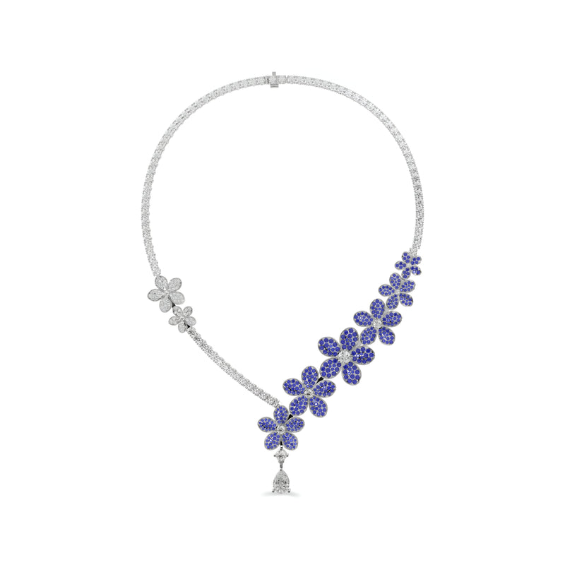 Wild Flower Sapphire and White Diamond Drop Necklace