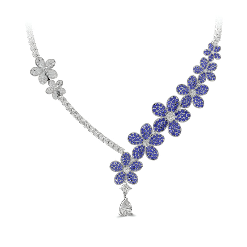Wild Flower Sapphire and White Diamond Drop Necklace
