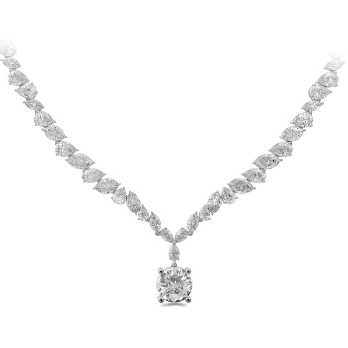 Marquise and Pear Riviere Round Cut Drop  Diamond Necklace