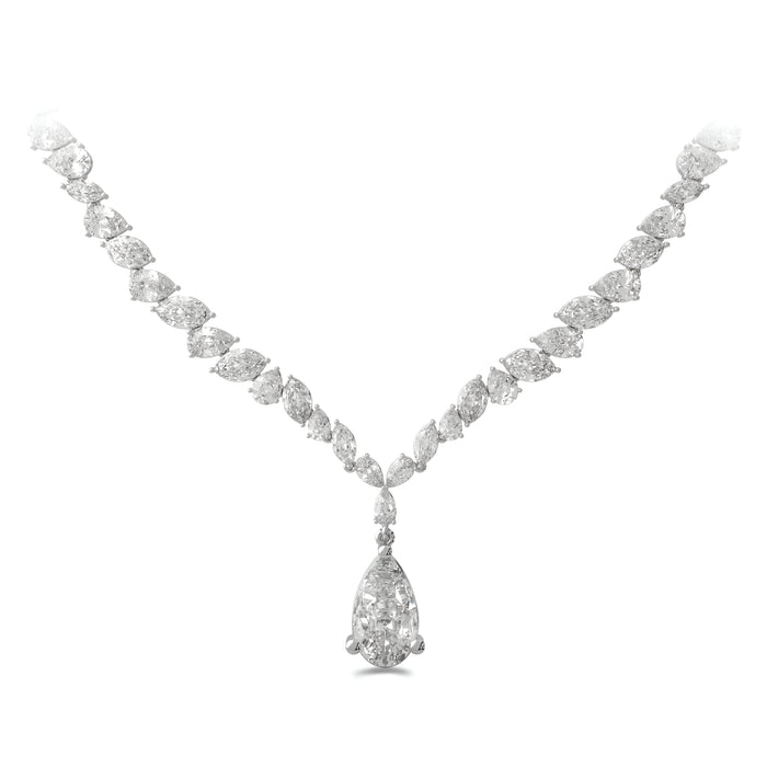 Marquise and Pear Riviere Pear Cut Drop White  Diamond Necklace