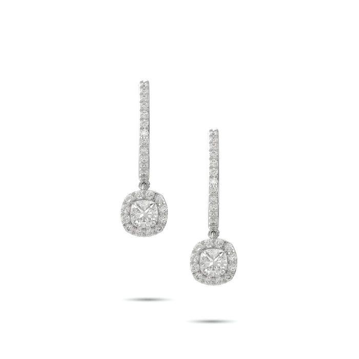 Boucles d'oreilles en diamant taille coussin sur fils de diamant