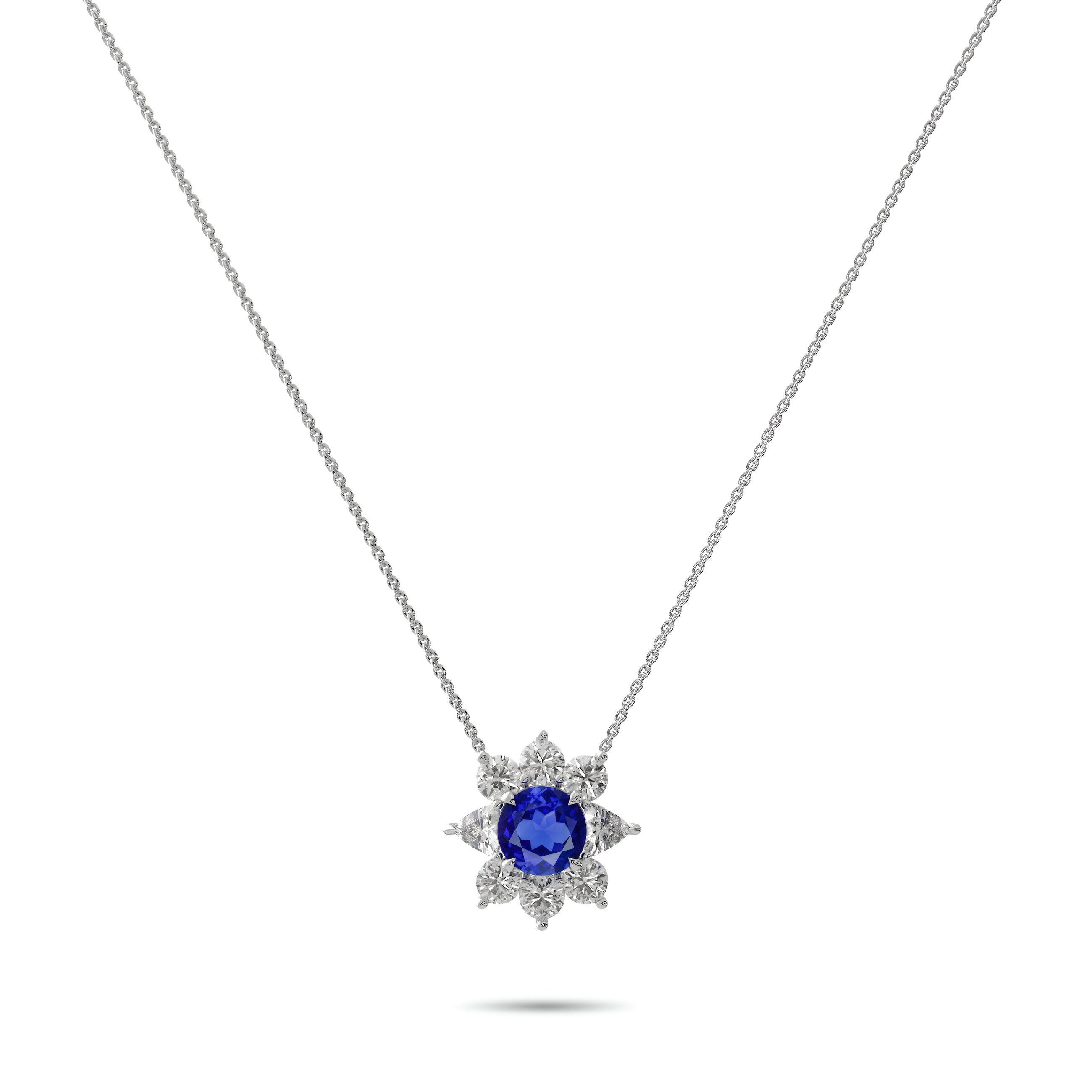 Fancy Flower Sapphire and Diamond Pendant