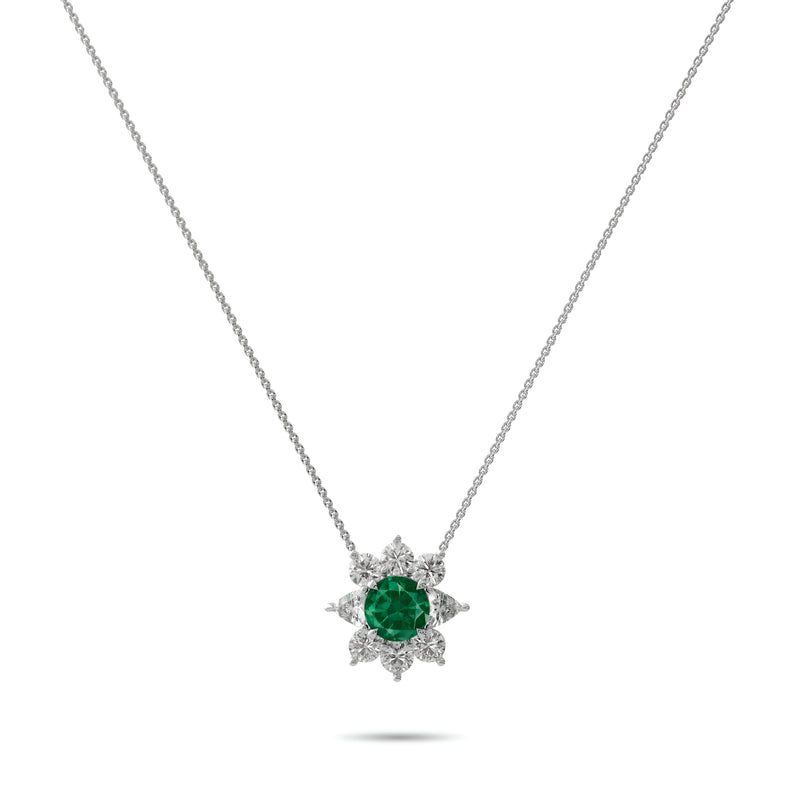 Fancy Flower Emerald and Diamond Pendant