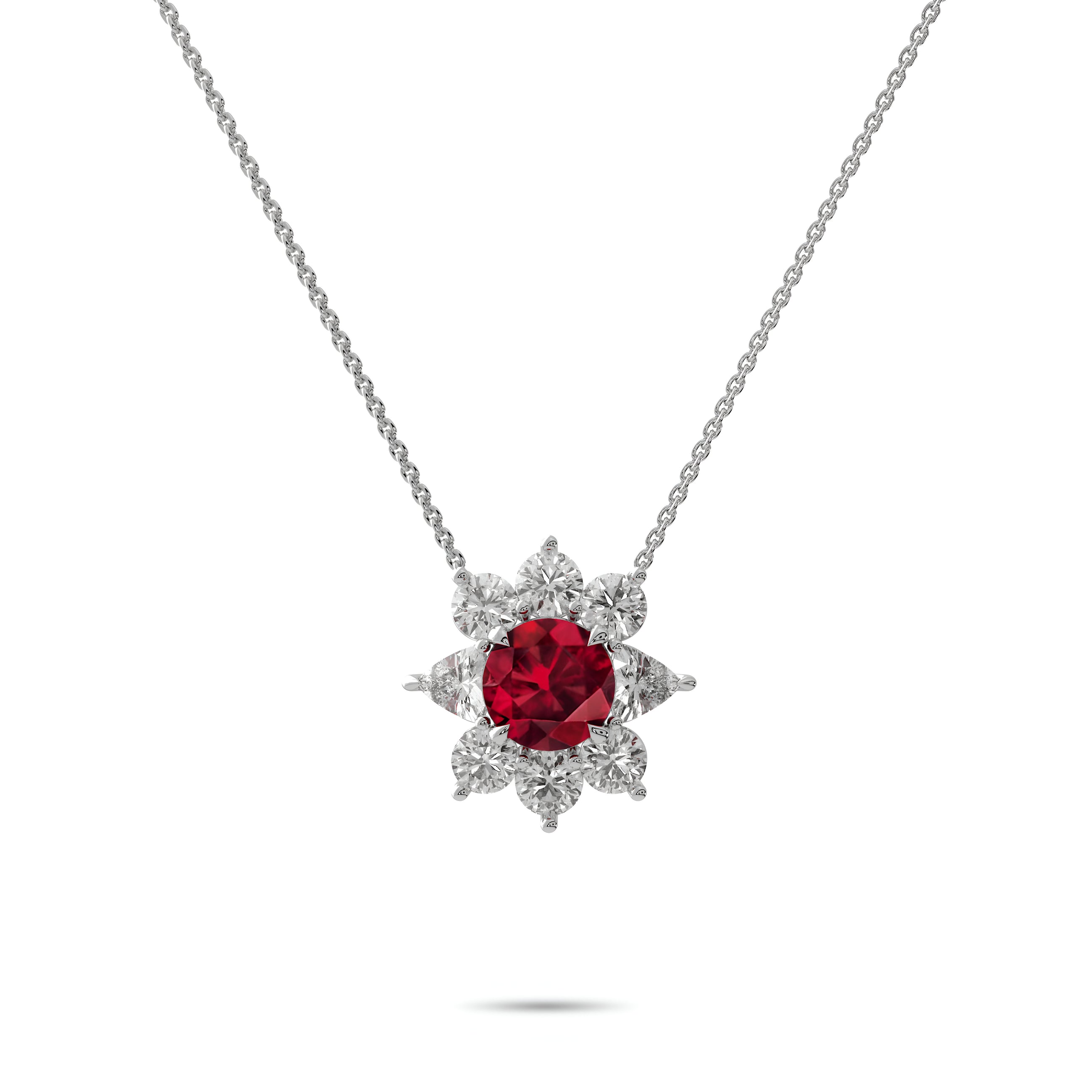 Fancy Flower Ruby and Diamond Pendant